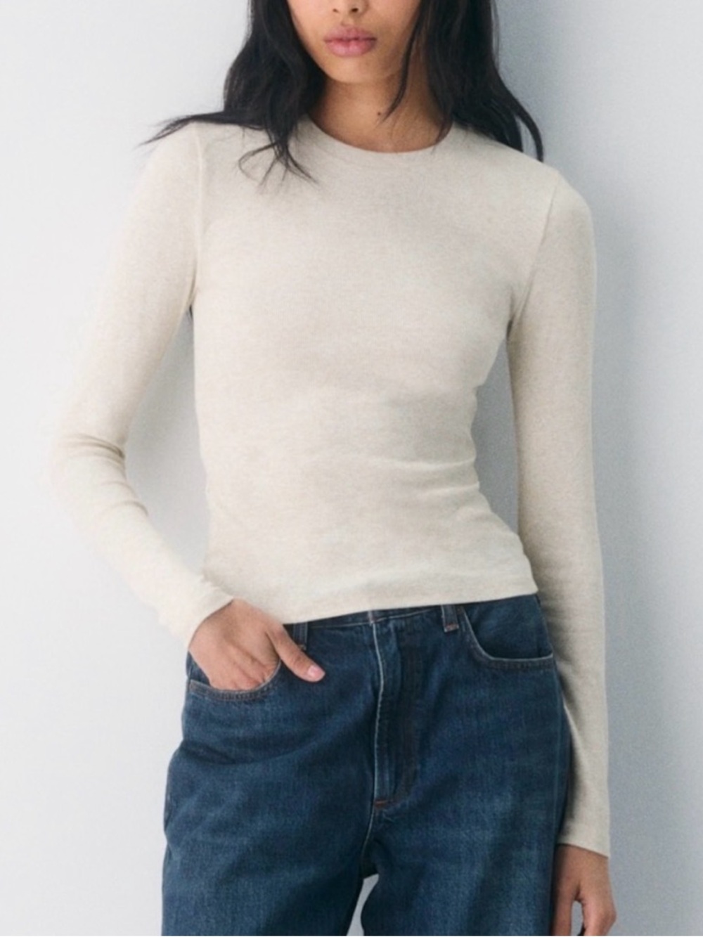 Aritzia Heather light oatmeal homestretch crew long sleeve shirt size small
